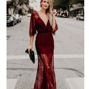 Luxxel Layla Lace Maxi Dress, Wine